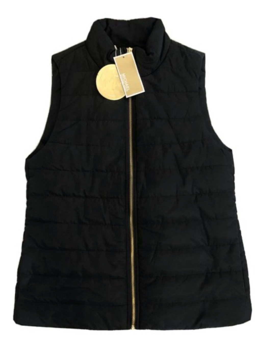 0005 Michael Kors Black Quilted Puffer Vest with Gold Zip